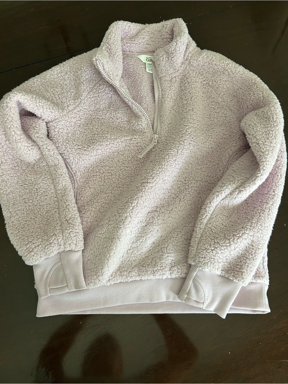 Athleta Girl So Snug Sherpa Lavender Quarter-Zip Sweatshirt